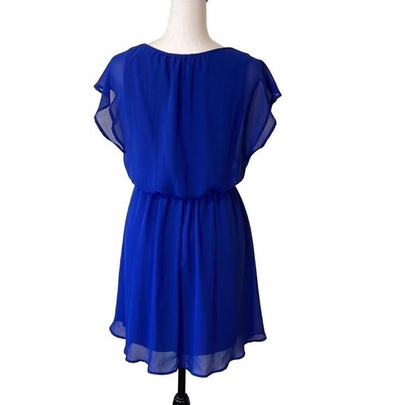 Lush Women's Mini Dress Elastic Wiast Flutter Sleeve Flare Swing Blue Size XS - Picture 2 of 10